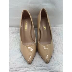 BUEUPU women’s 9 natural color, shiny high heels minimalist